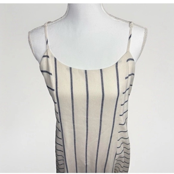 Women’s Striped Midi Dress Size L Linen Look Adjustable Straps Ruffle Hem - Picture 7 of 9